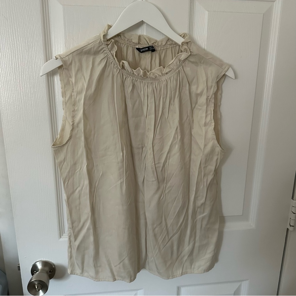 Cream Blouse with Ruffled Collar